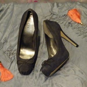 Guess microsuede unique zipper bow heels